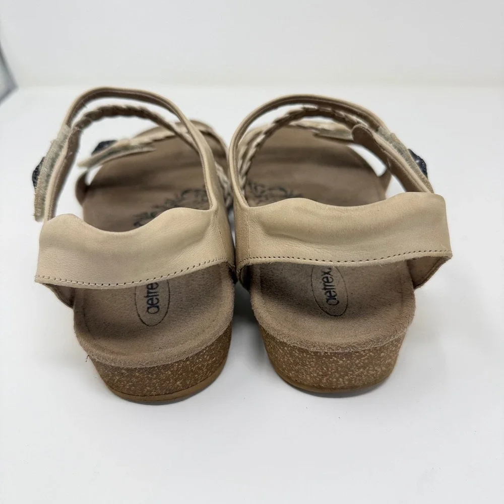Aetrex Womens 8 Jillian Cream Leather Braided Strap Orthotic Sandals Grandmacore
